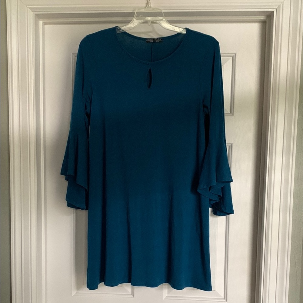 Shop Basic USA Teal Dress with Ruffled Sleeves